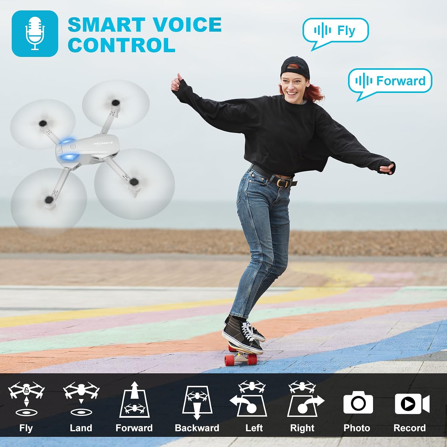 Detalle de Beginner-Friendly Foldable Quadcopter Drone with 1080P Camera, Voice & Gesture Controls