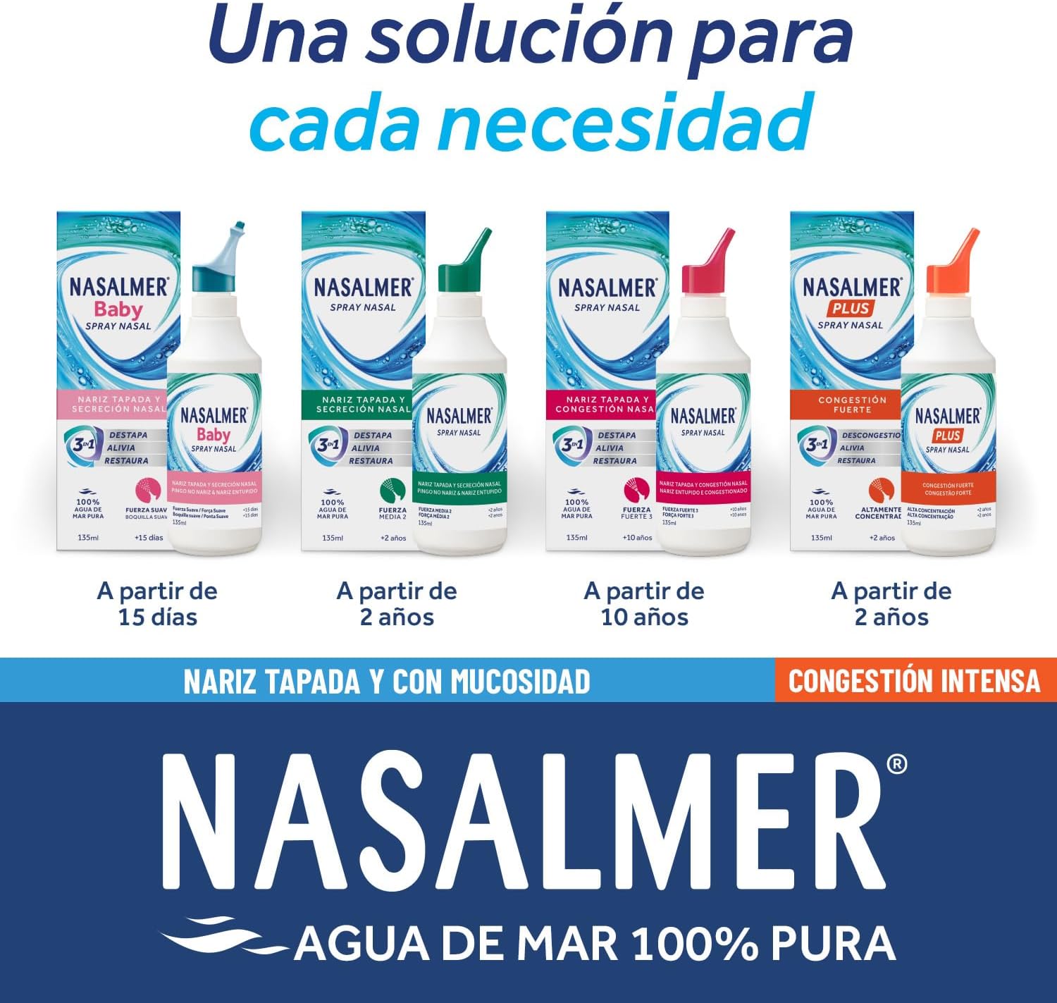 Thumbnail 6 de Nasalmer Fuerte 3 – Spray nasal de agua de mar isotónica, 135 ml, para congestión en adultos y niños a partir de 10 años