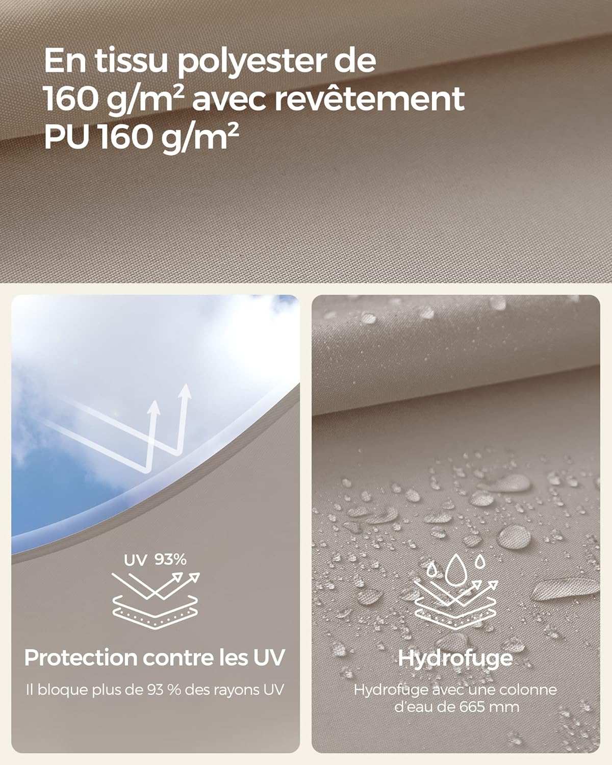 Thumbnail 2 de SONGMICS Voile d’ombrage imperméable 3 x 4 m (polyester indéchirable, UV 93%)