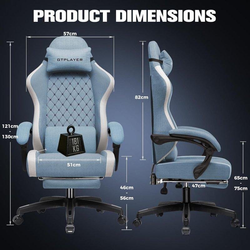 Detalle 2 de Silla Gaming GTPLAYER Ergonómica con Reposapiés – reposacabezas y lumbar ajustables, azul claro