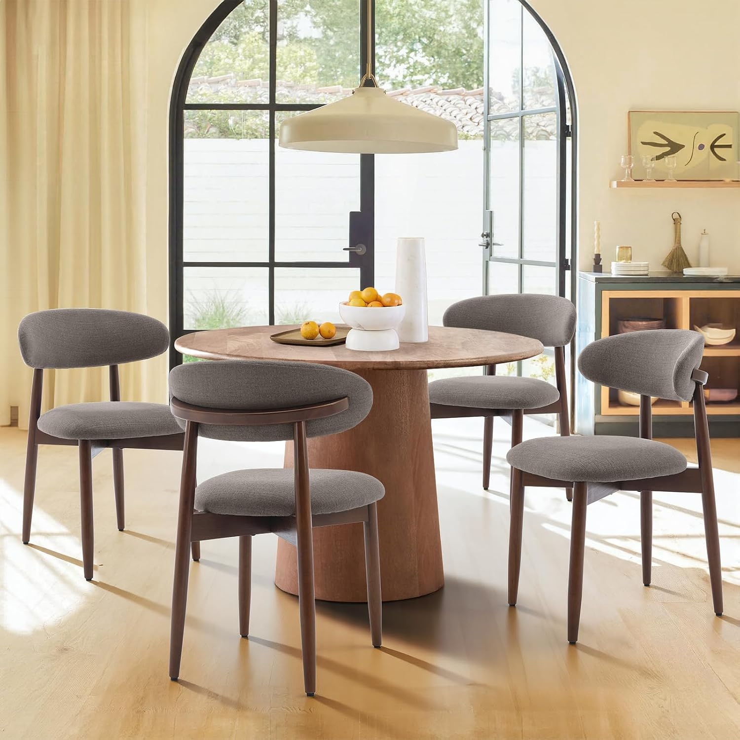 Detalle de COLAMY D6270US Wooden Dining Chairs, Set of 4, Taupe Fabric Upholstery
