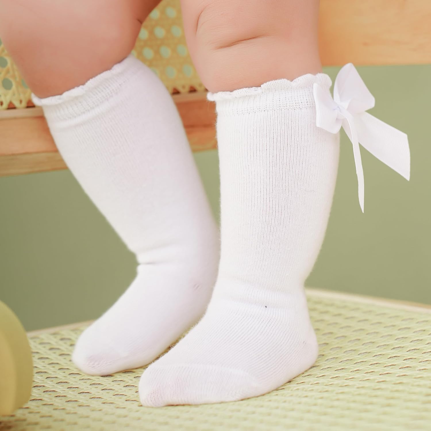 Thumbnail 2 de DRESHOW Baby Girl Knee High Socks – 4 Sizes, 5-Pack Cotton Infant Socks with Bow