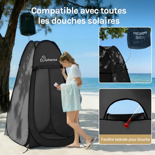Detalle 2 de WolfWise Tente de Douche Pop Up Toilette Cabinet de Changement – Abri de Plein Air 190 cm × 100 cm x 190 cm, Noir