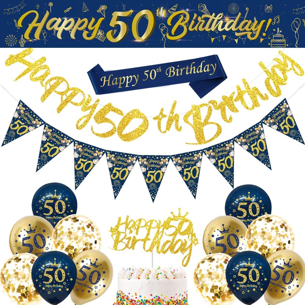 Detalle de DEARLIVES Blue Gold 50th Birthday Decorations – Complete Party Kit