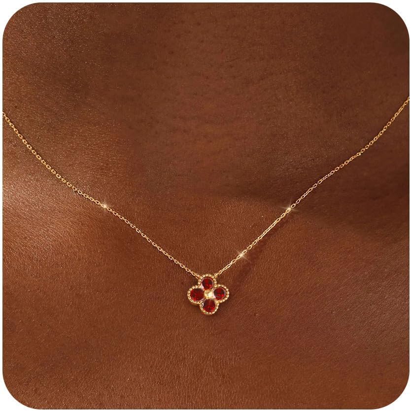 Detalle de FUN EIA Kette Gold Damen mit Geburtsstein Anhänger – verstellbare 18K Vergoldete Kleeblatt Halskette