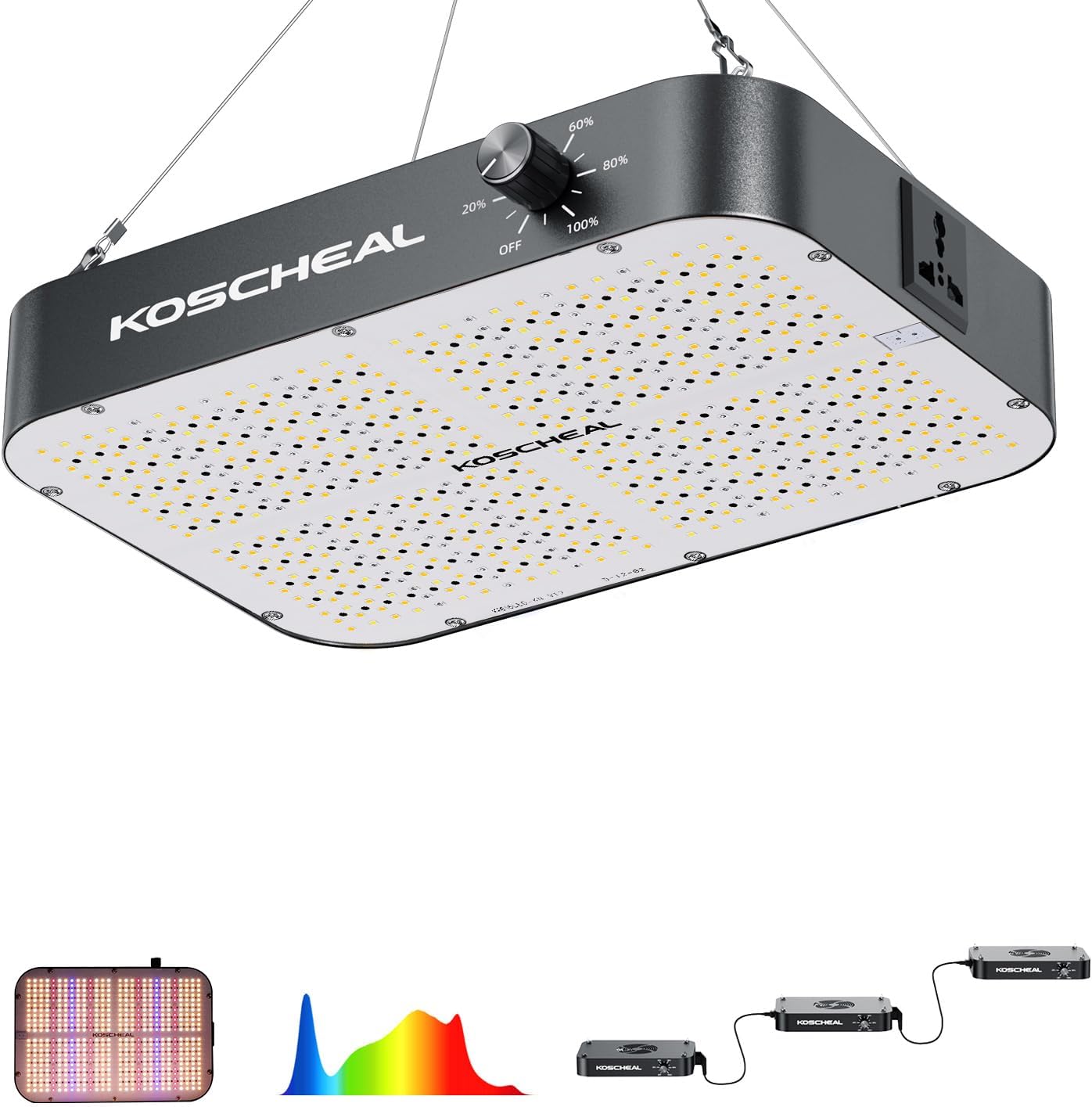 Detalle de KOSCHEAL KC800 80W LED Grow Light, Full Spectrum, Dimmable