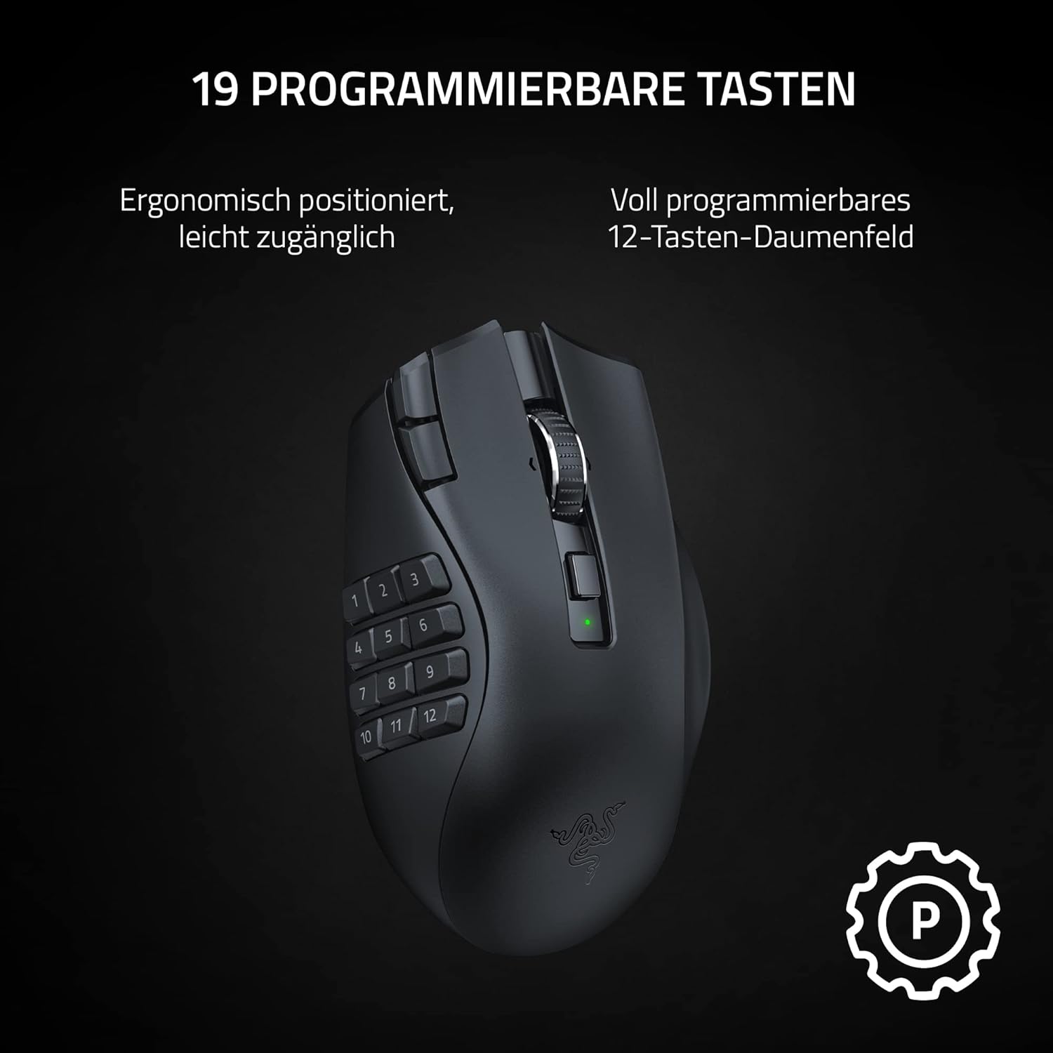 Thumbnail 1 de Razer Naga V2 HyperSpeed kabellose MMO-Gaming-Maus mit 19 programmierbaren Tasten, 2,4-GHz-Wireless & Bluetooth