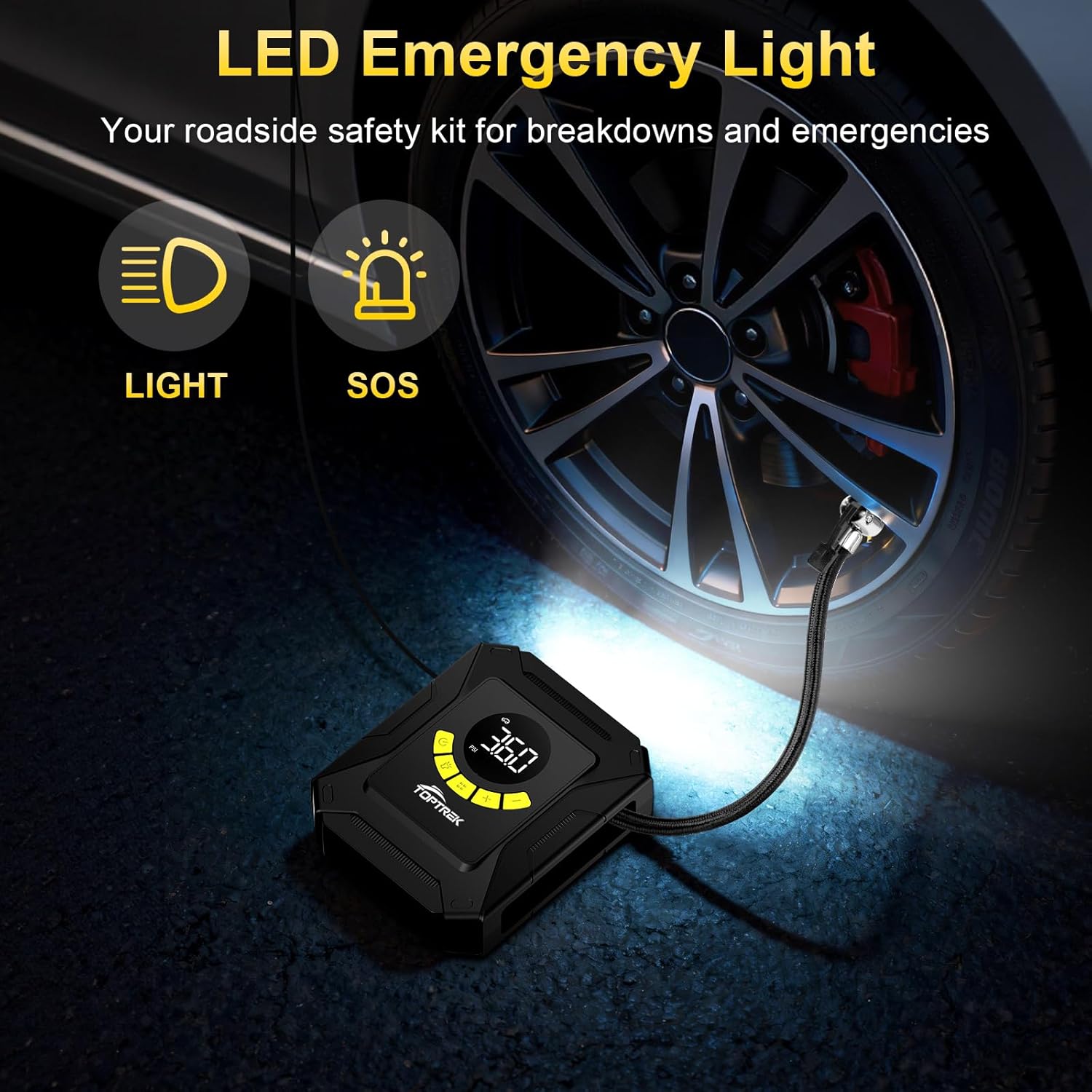 Thumbnail 4 de toptrek 12V Car Tyre Inflator (150 PSI) with Digital LCD, Preset Modes & Auto ShutOff