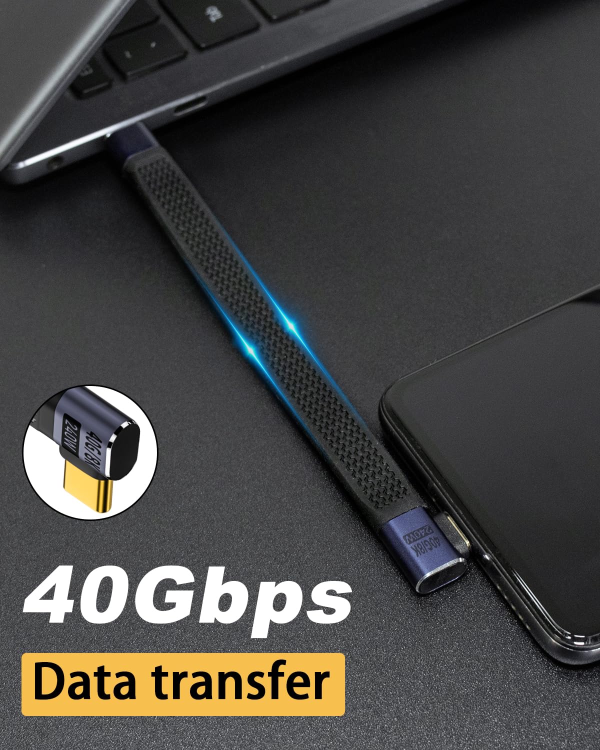 Thumbnail 1 de Maxhood 5-inch USB-C to USB-C cable (Right-angle) – 40Gbps, up to 240W PD 3.1, USB4/Thunderbolt 4