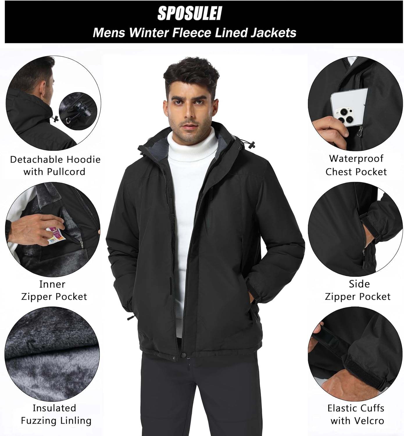 Thumbnail 4 de SPOSULEI Men’s Ski Jacket Waterproof Windproof