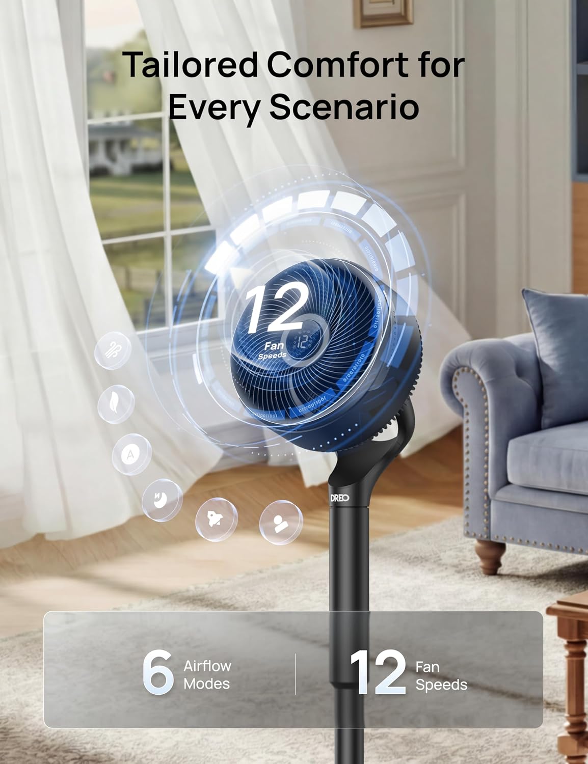 Thumbnail 6 de DREO Smart Fan for Bedroom: 2-in-1 Floor & Table Fan with Omni-Directional Oscillation