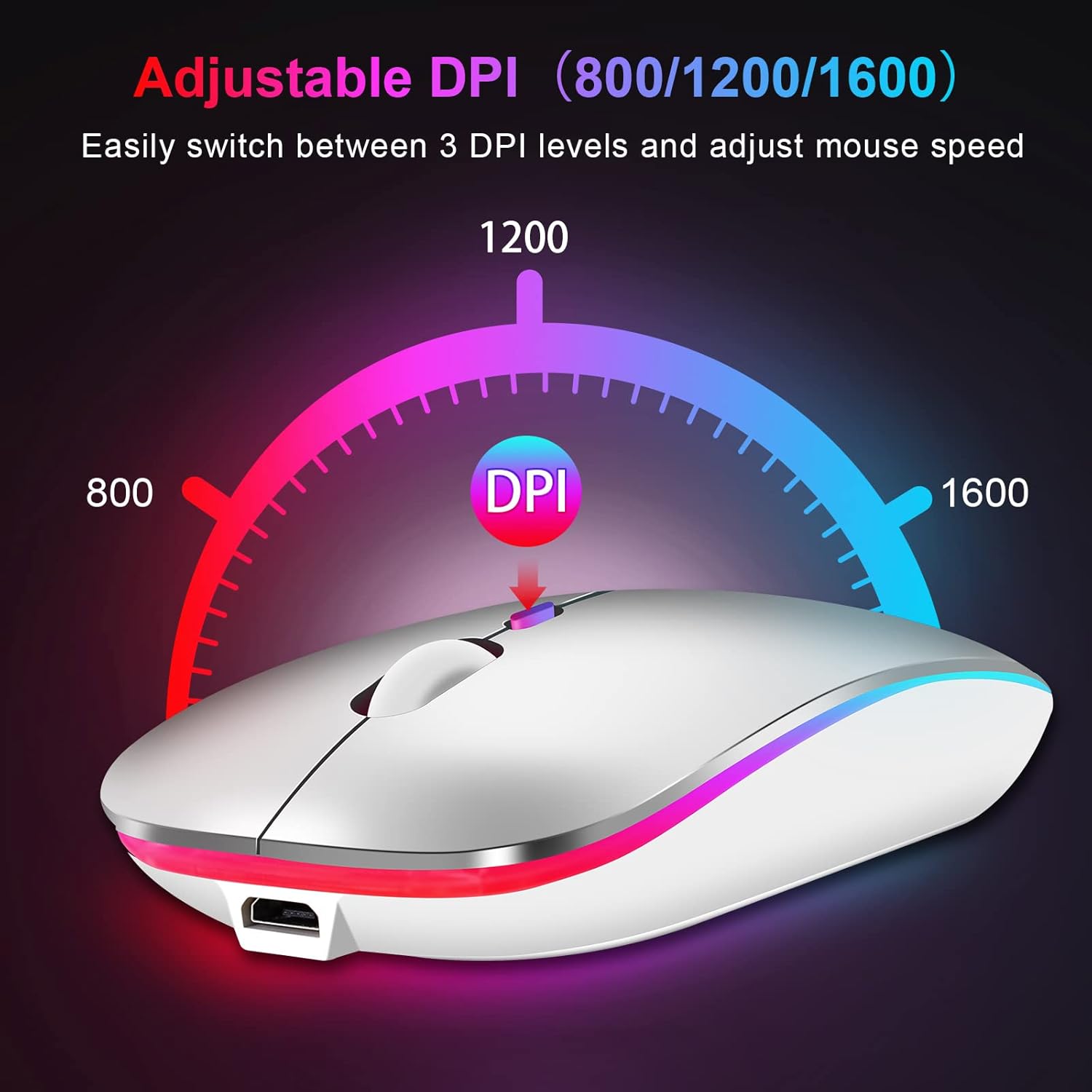 Thumbnail 6 de Wireless Bluetooth Mouse for Laptop (Silver) — Dual Mode, Rechargeable, Quiet Clicks
