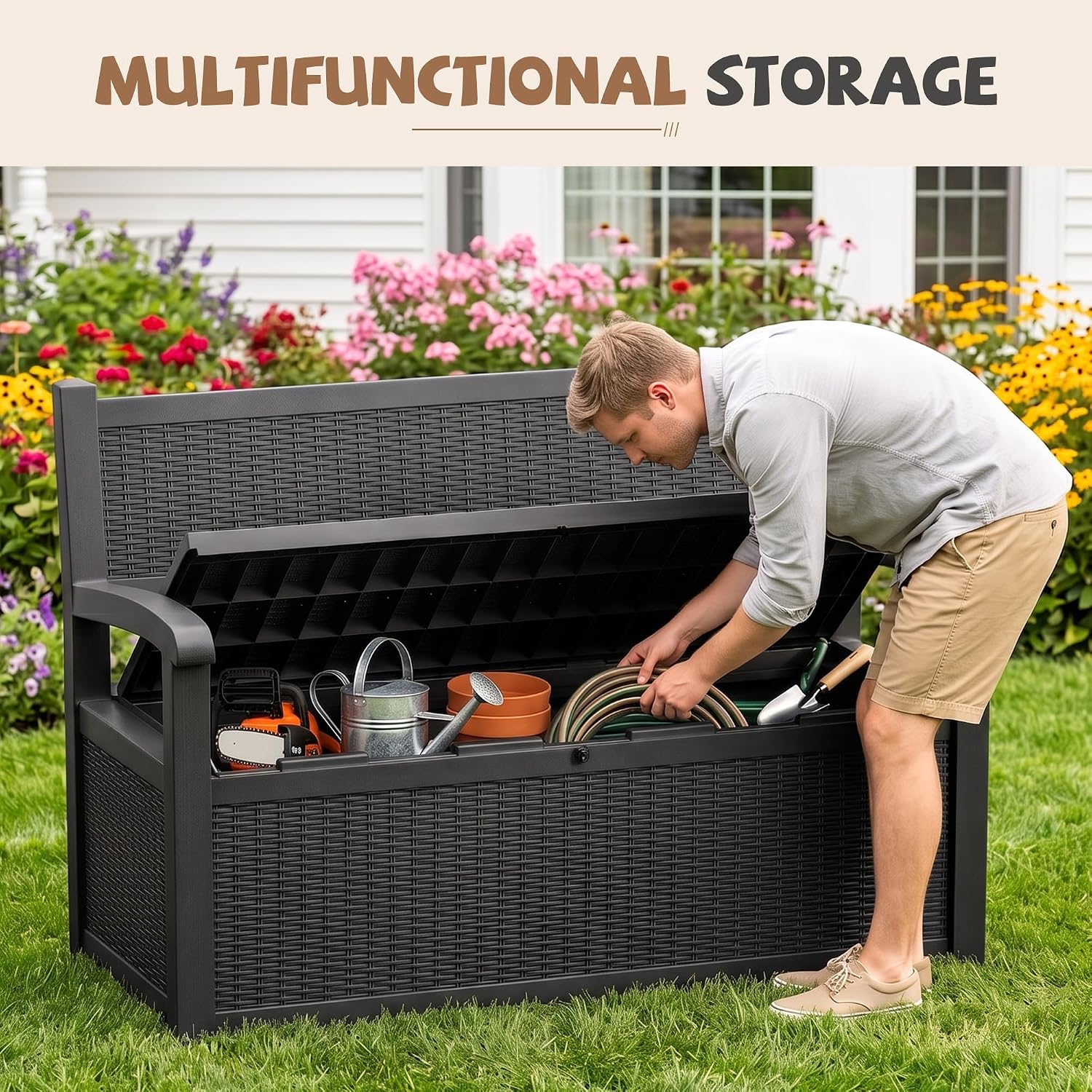 Detalle de EFU Outdoor Storage Bench, 130-Gallon