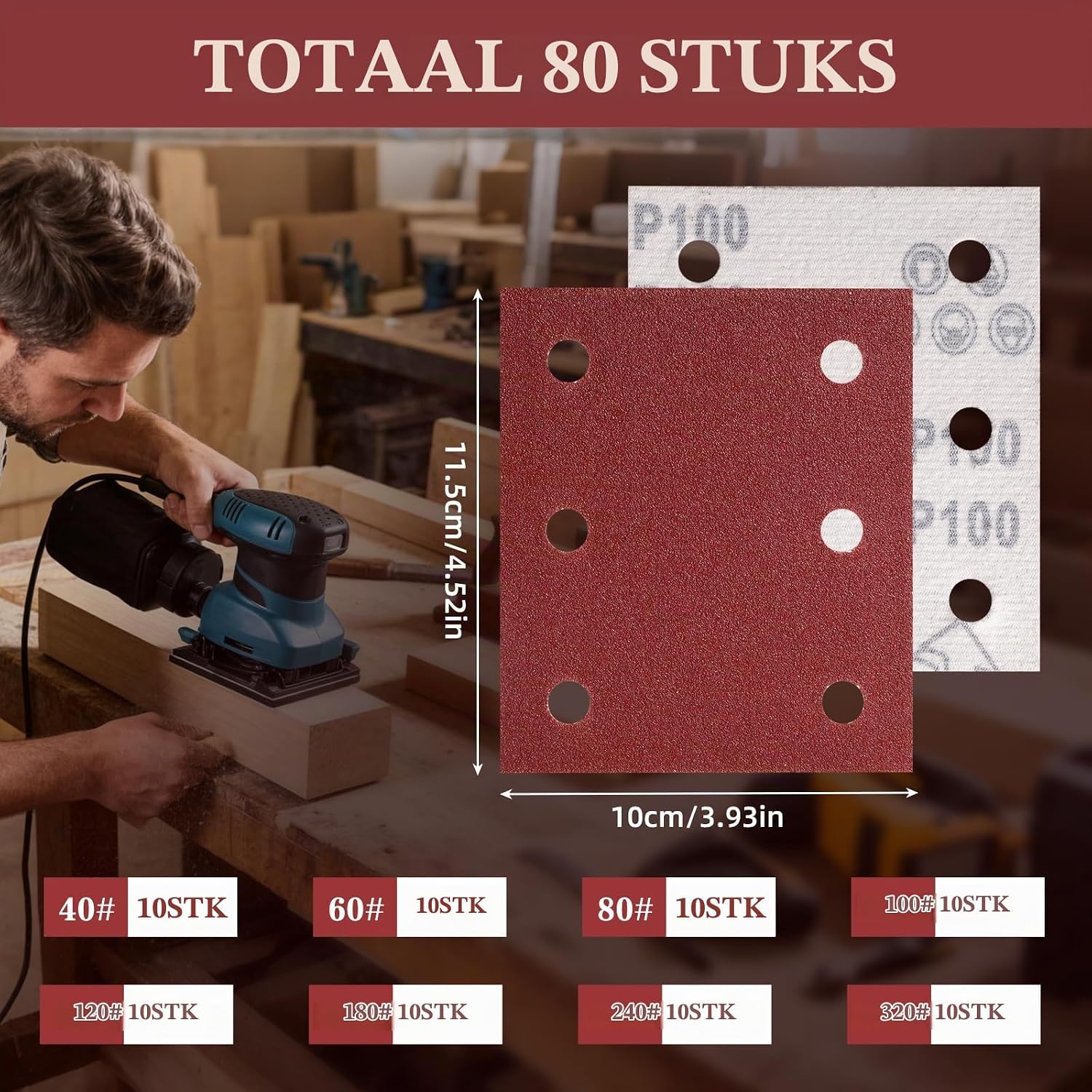 Detalle 2 de Indrnif CX-07963 schuurpapier, 80 stuks, 8 korrels en 6 gaten