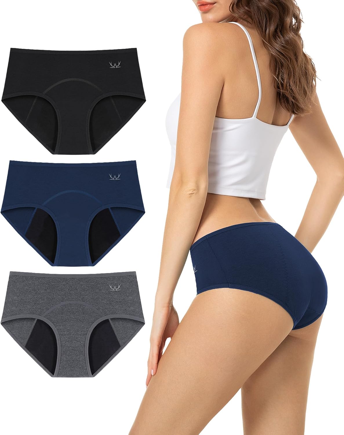 Detalle de TANSTC mutande mestruali donna in cotone, 4 strati anti-perdite (3 pack)