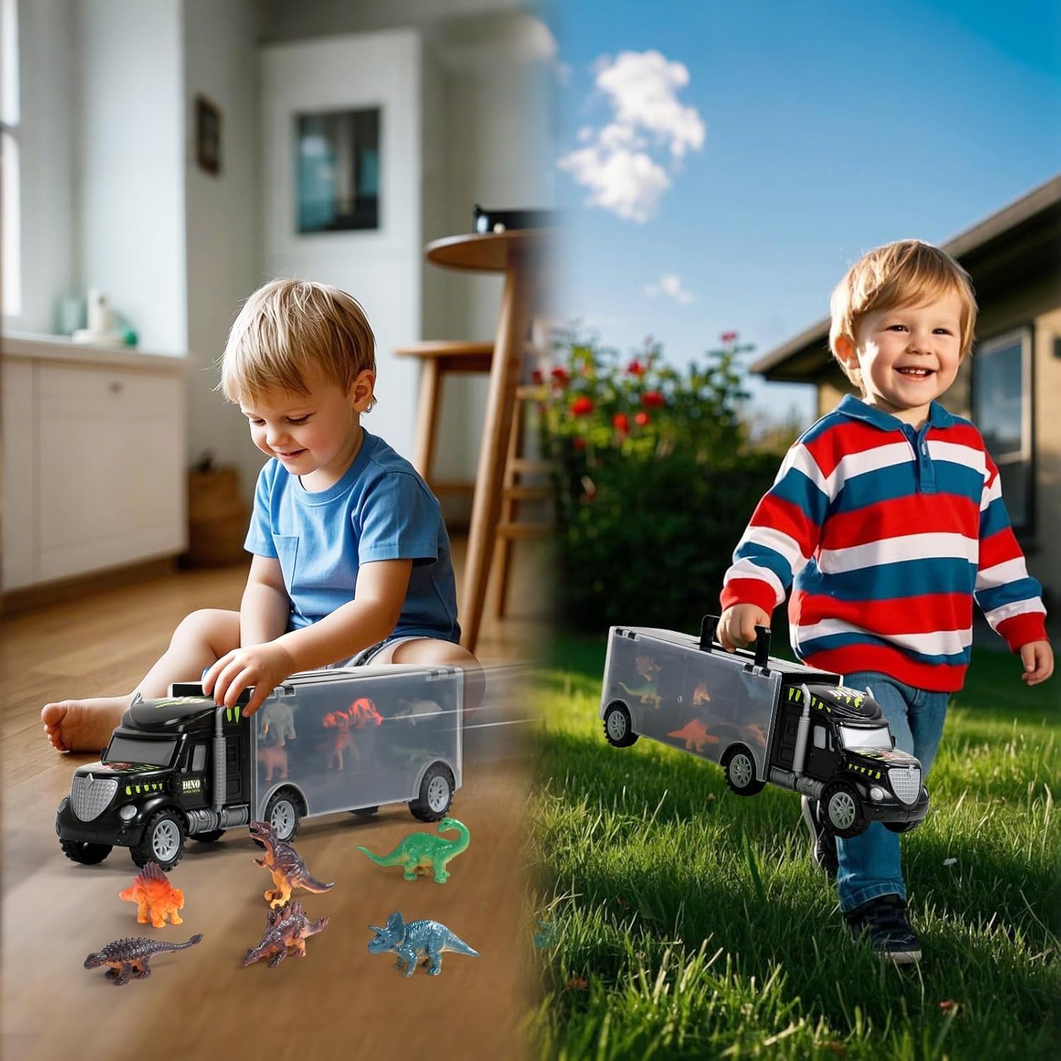 Detalle de Akokie Dinosaur Toys for Boys Girls – Transport Carrier Truck with 12 Dino & Animal Figures