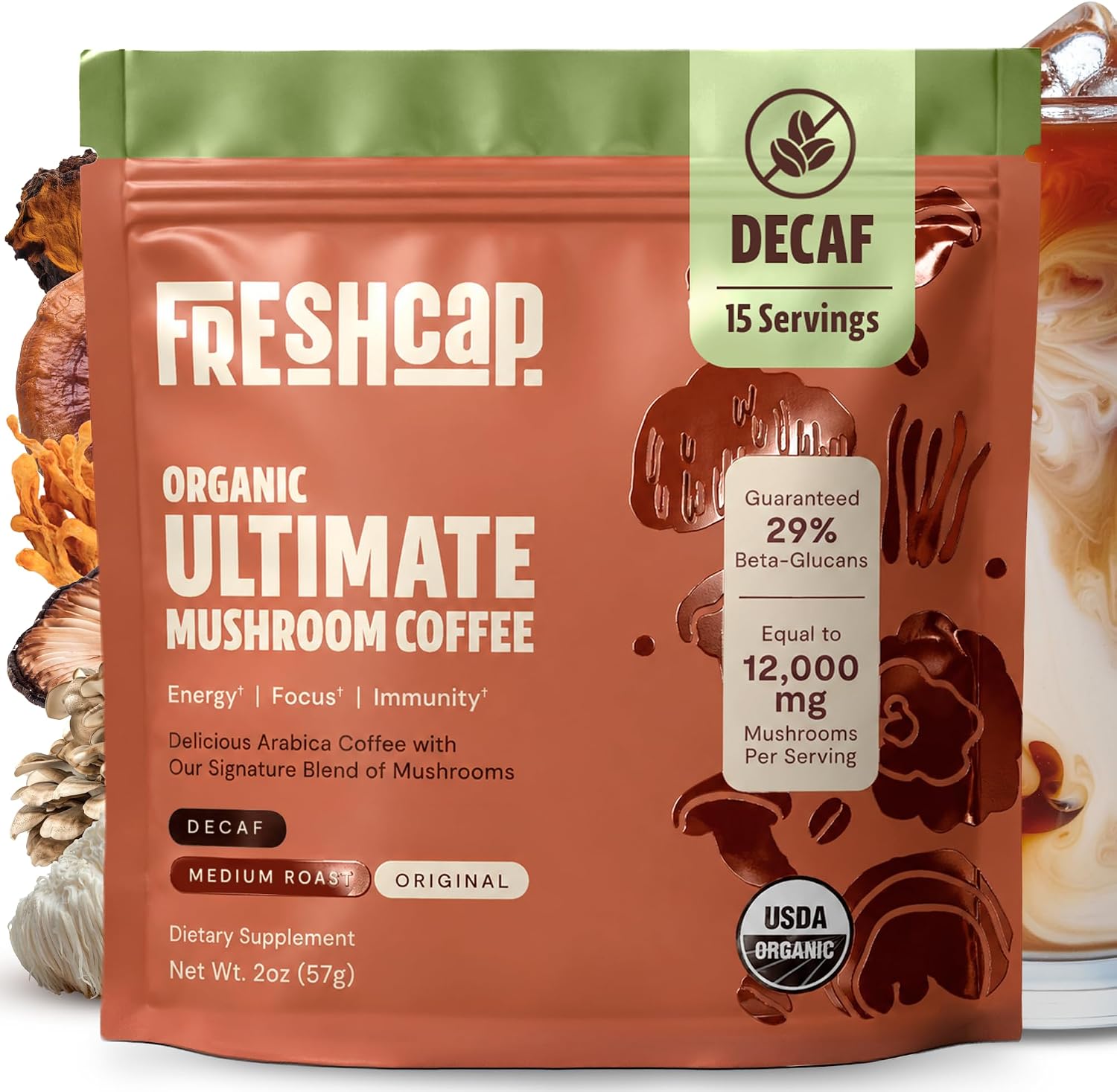 Detalle de FreshCap Decaf Mushroom Coffee, 15 Servings