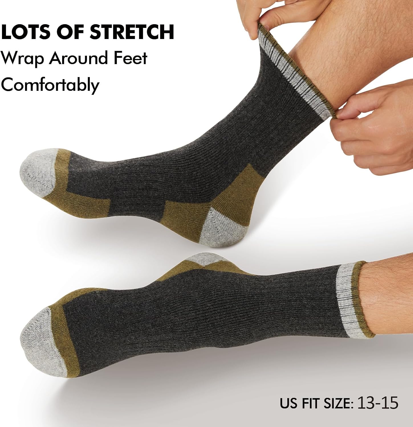 Detalle 2 de YUVFEHY Merino Wool Socks for Men, 5 Pairs, Extra-Thick Crew Winter Socks
