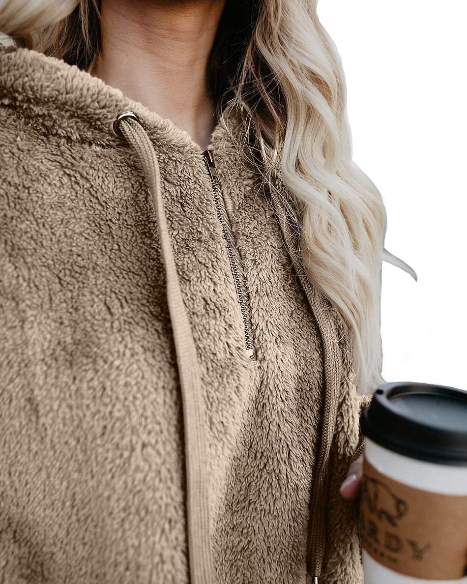Detalle 2 de onlypuff Fuzzy Sherpa Pullover Hoodie for Women with Drawstring and Pocket