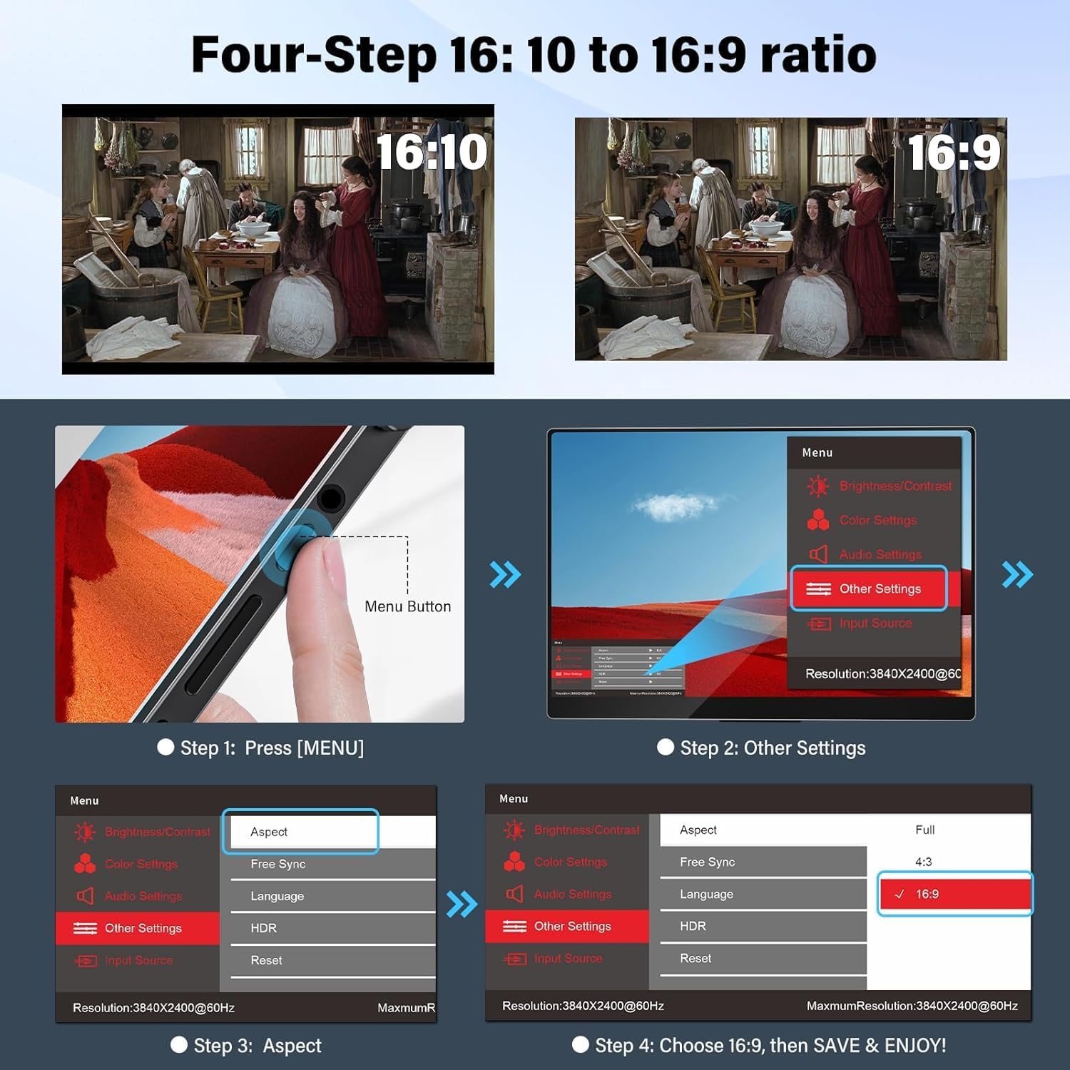 Detalle de InnoView 16" Portable Monitor (2K 2560x1600, 240Hz) with Type-C and HDMI
