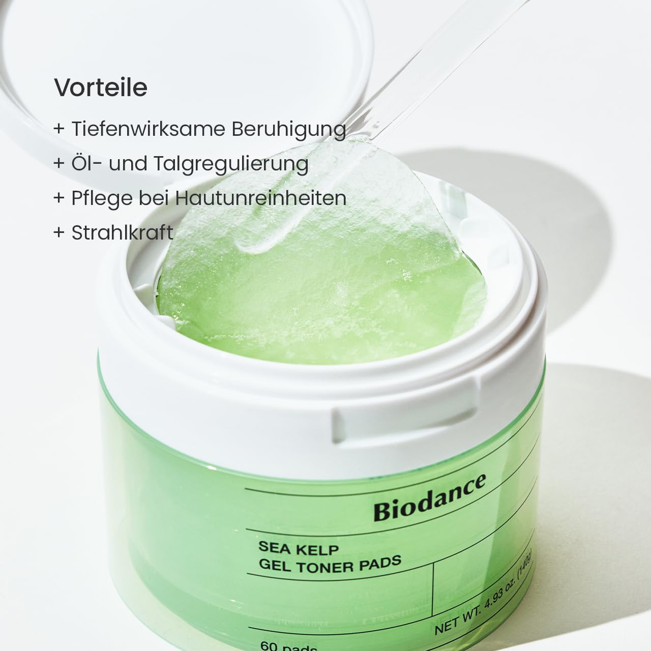 Detalle de BIODANCE Meeresalgen Gel-Toner-Pads – beruhigende Pflege für empfindliche Haut, Öl- und Talgkontrolle