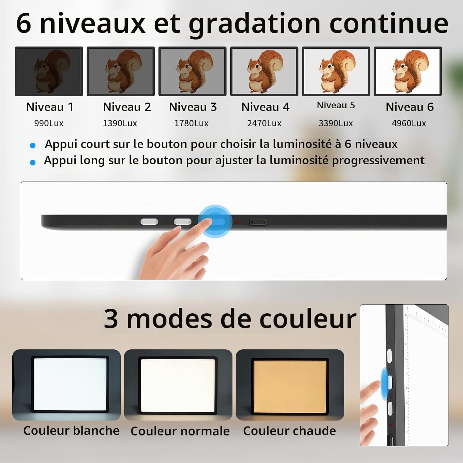 Detalle de TOHETO Magnetische A2-lichttafel voor diamantschilderen met 3 lichtkleuren