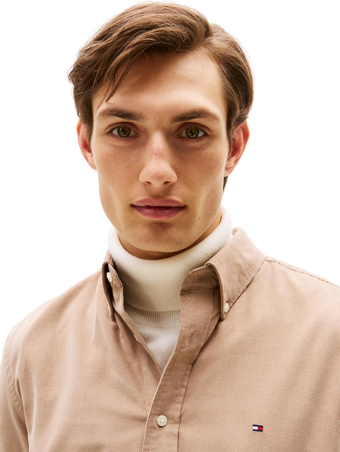 Detalle de Tommy Hilfiger Men’s Solid Corduroy Regular Fit Shirt with Button-Down Collar
