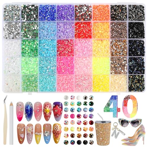 Detalle de CAMETNG 32000 Pcs Bedazzling Kit, 40 Colours, 3mm Resin Rhinestones for Nail Art and Craft