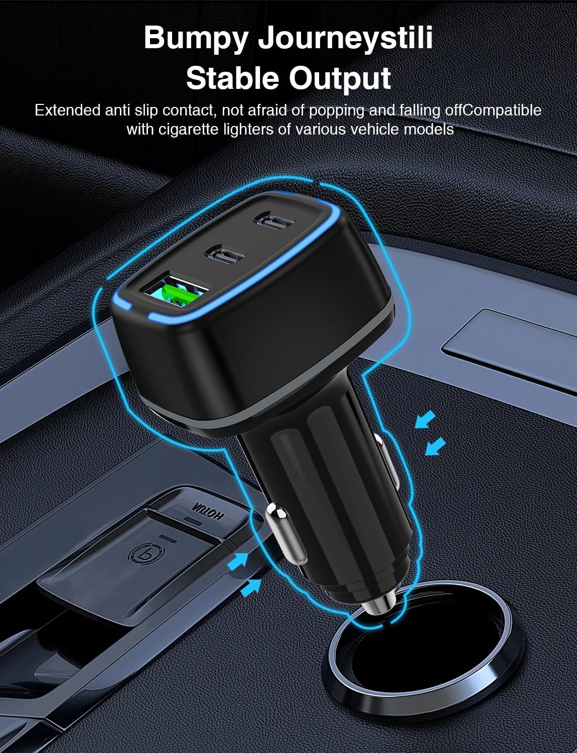 Detalle de QZVOO ZYH-C28 75W 3-Port USB-C Car Charger with Four Cables