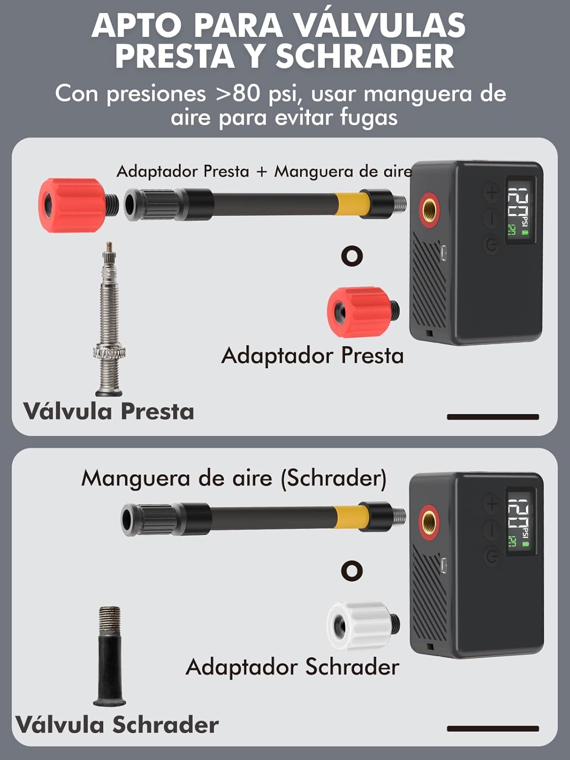 Detalle 1 de GPUTEK Bomba Eléctrica para Bicicletas 🚲, Alta Presión 120 PSI