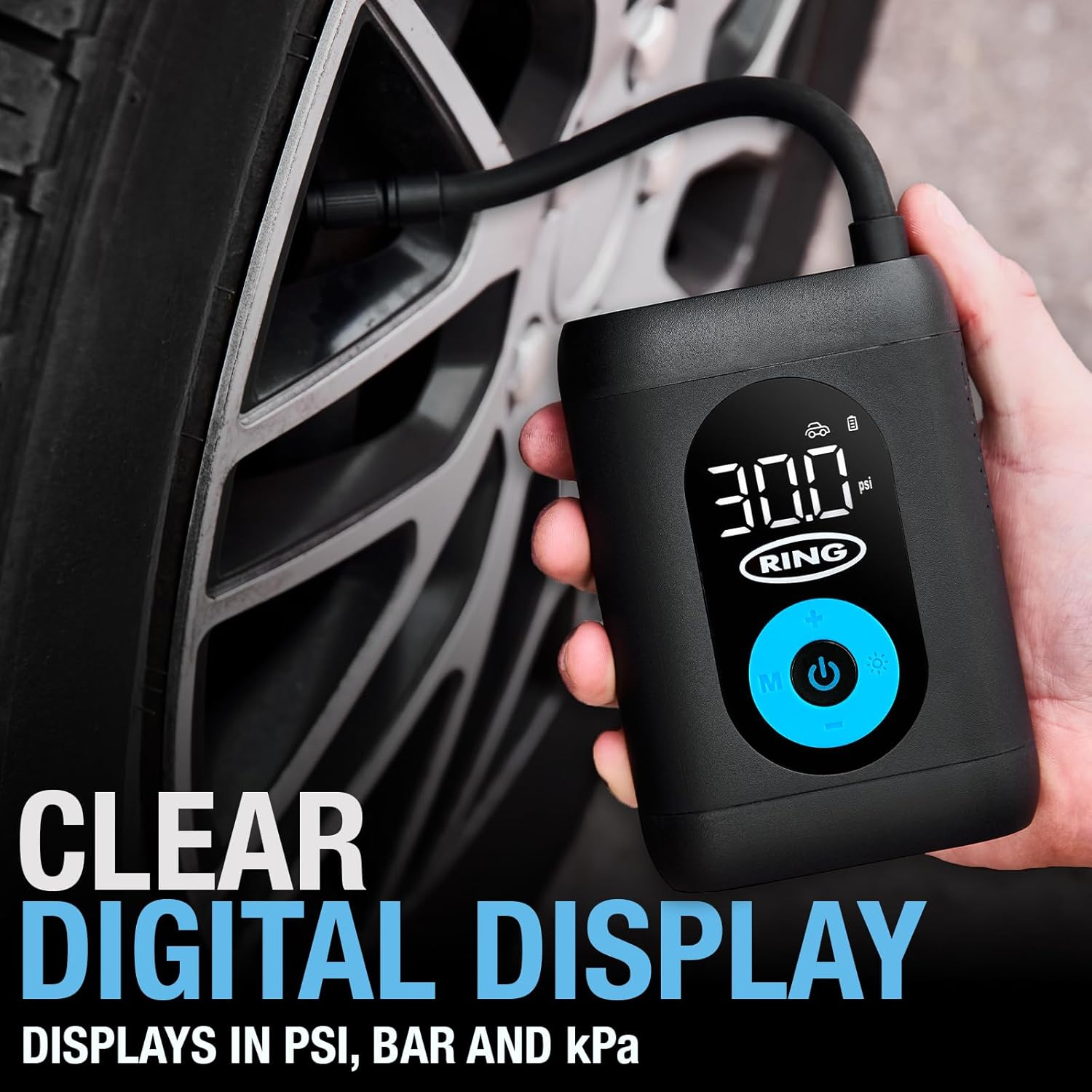 Thumbnail 3 de Ring TyreInflate GO 10 Compact Cordless Tyre Inflator – Digital PSI/Bar/kPA, light & adaptor kit