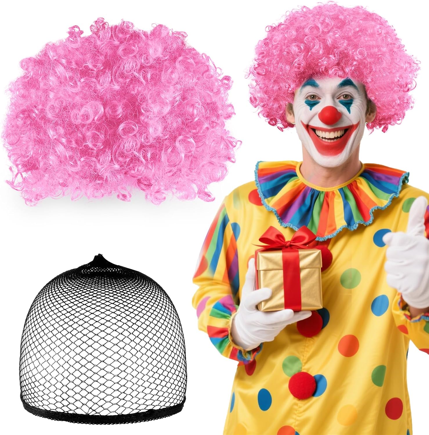 Thumbnail 1 de BSBUY 5189636 rosa lockig clownperuk i värmetåligt konstsilke