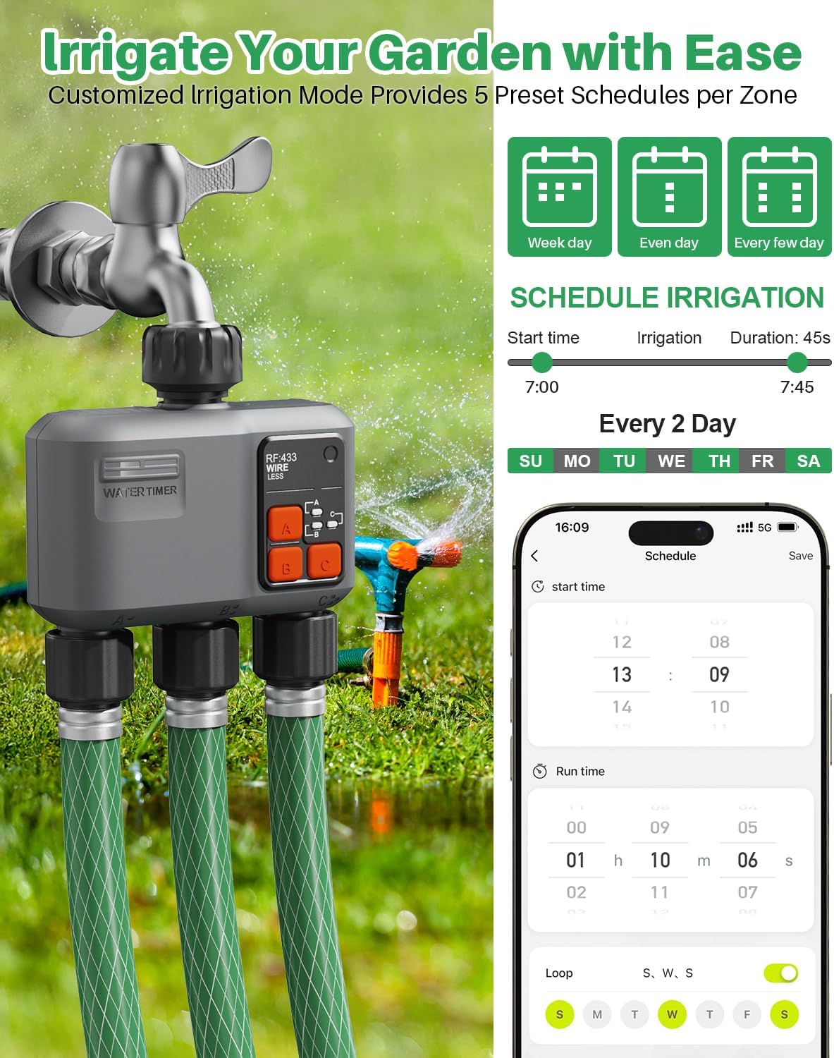 Thumbnail 6 de johgee Bewässerungscomputer WLAN mit 3 Ausgängen (300M RF) & Smart-Life/Alexa