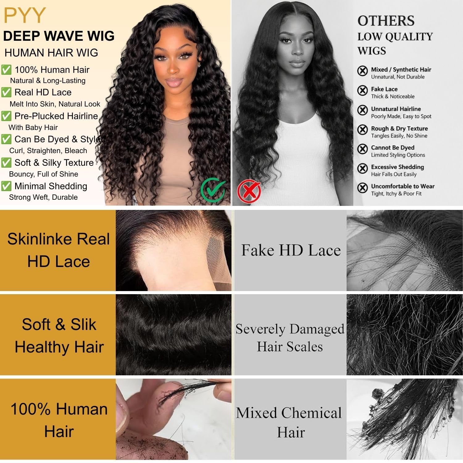 Thumbnail 6 de PYY Deep Wave Lace Front Wig Human Hair 13x4 HD Lace, 18 Inch