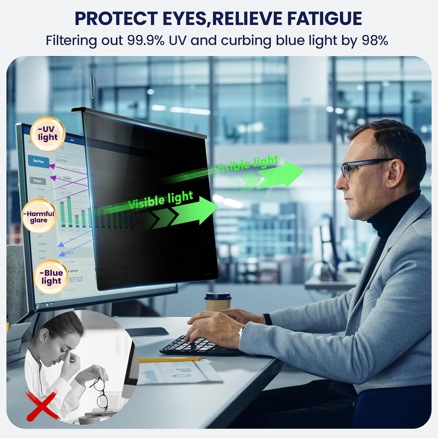 Detalle 2 de Magnetic Privacy Screen 27in 16:9 Blue Light Filter