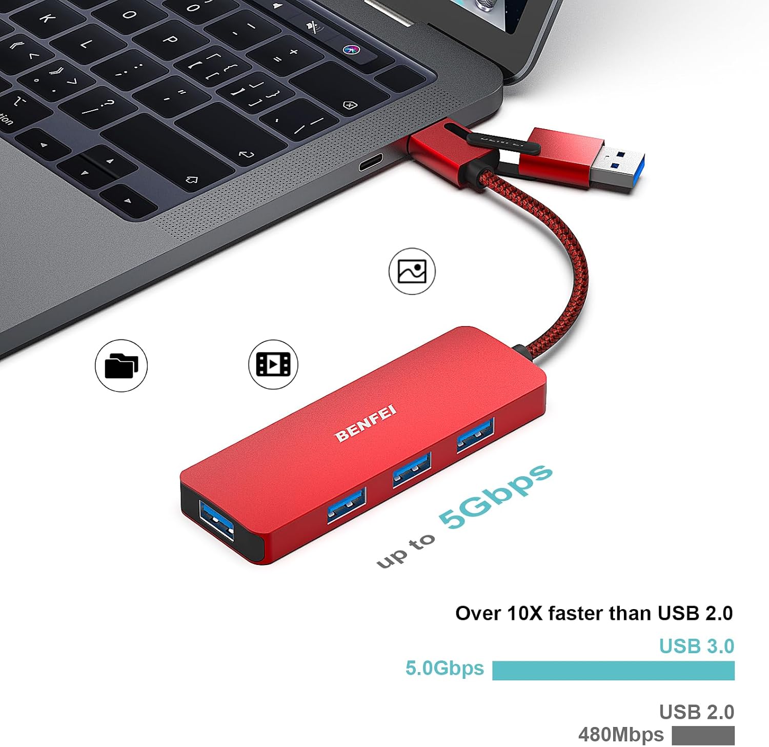 Detalle de BENFEI HUB USB 3.0 Hub USB C 4 porte