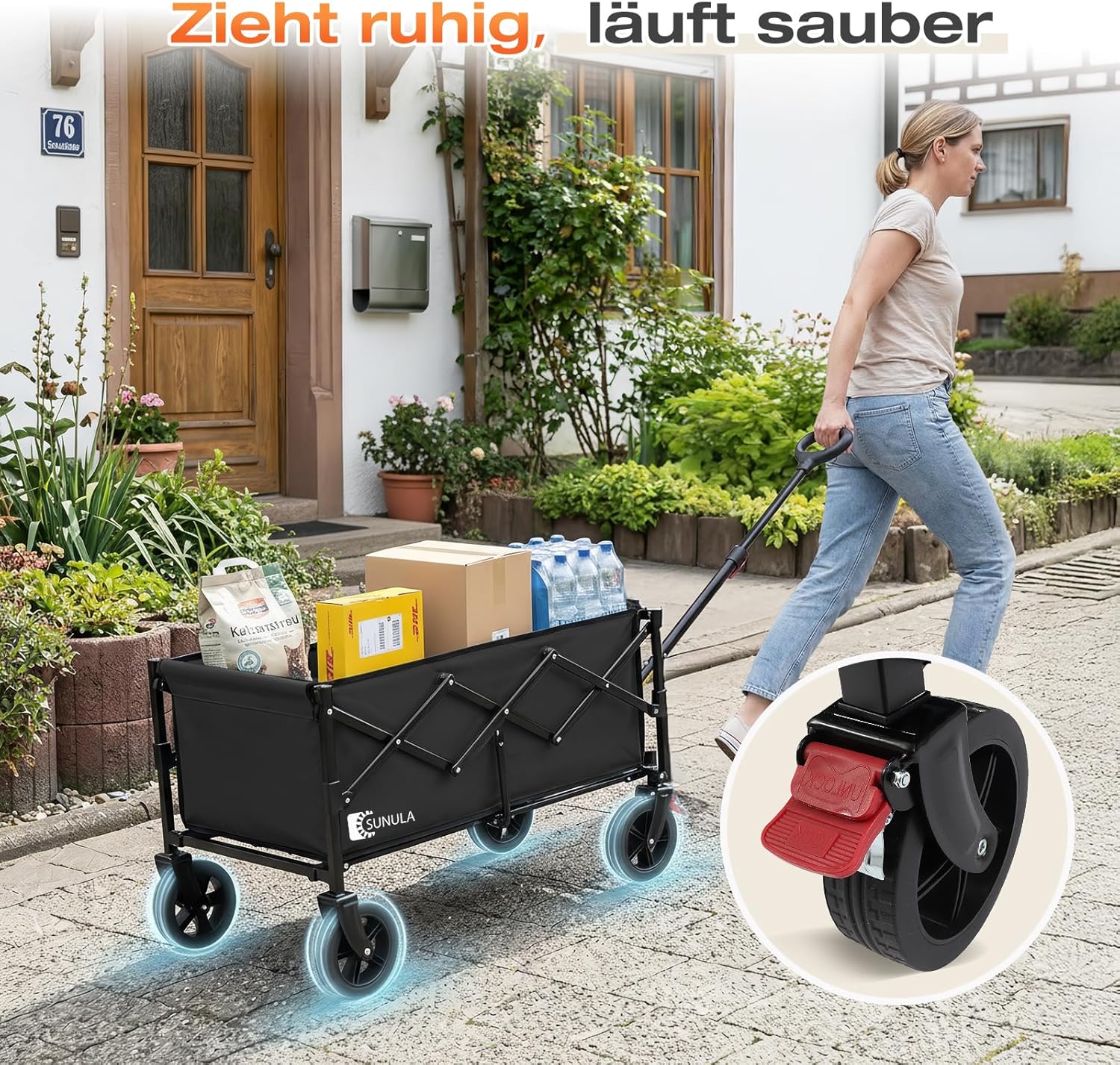 Thumbnail 4 de SUNULA faltbarer Bollerwagen klein, 80 l Volumen bis 100 kg, mit Bremsen – Schwarz