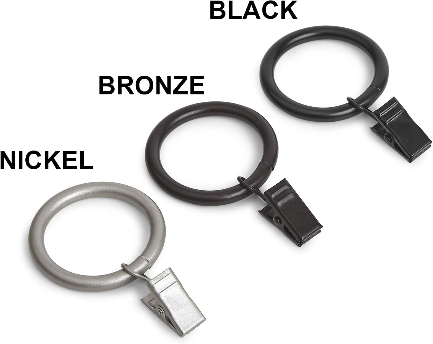 Detalle de Amazon Basics Gardinenringe mit Clips, 25 mm Innendurchmesser, 7er-Pack, Schwarz – robust und vielseitig