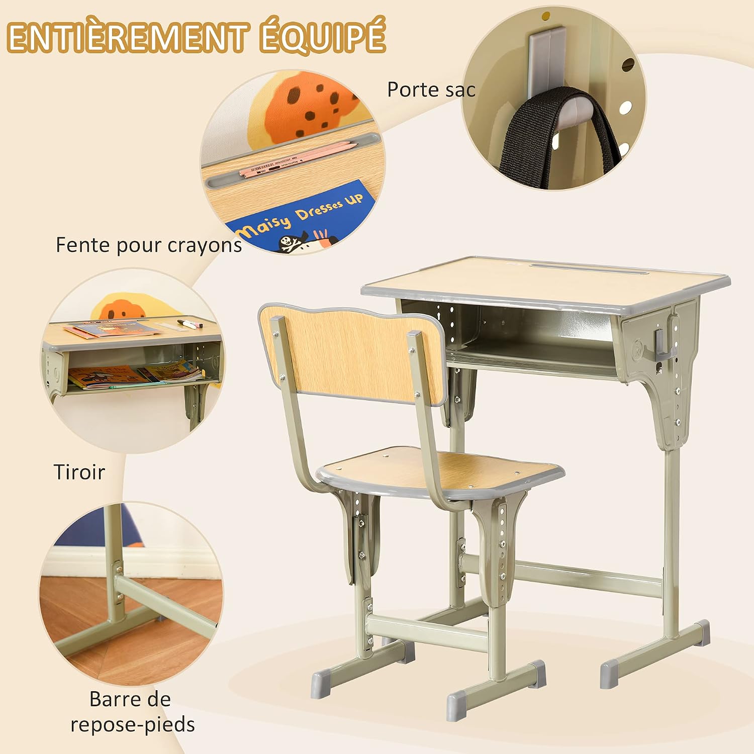 Thumbnail 5 de HOMCOM Bureau enfant vintage réglable