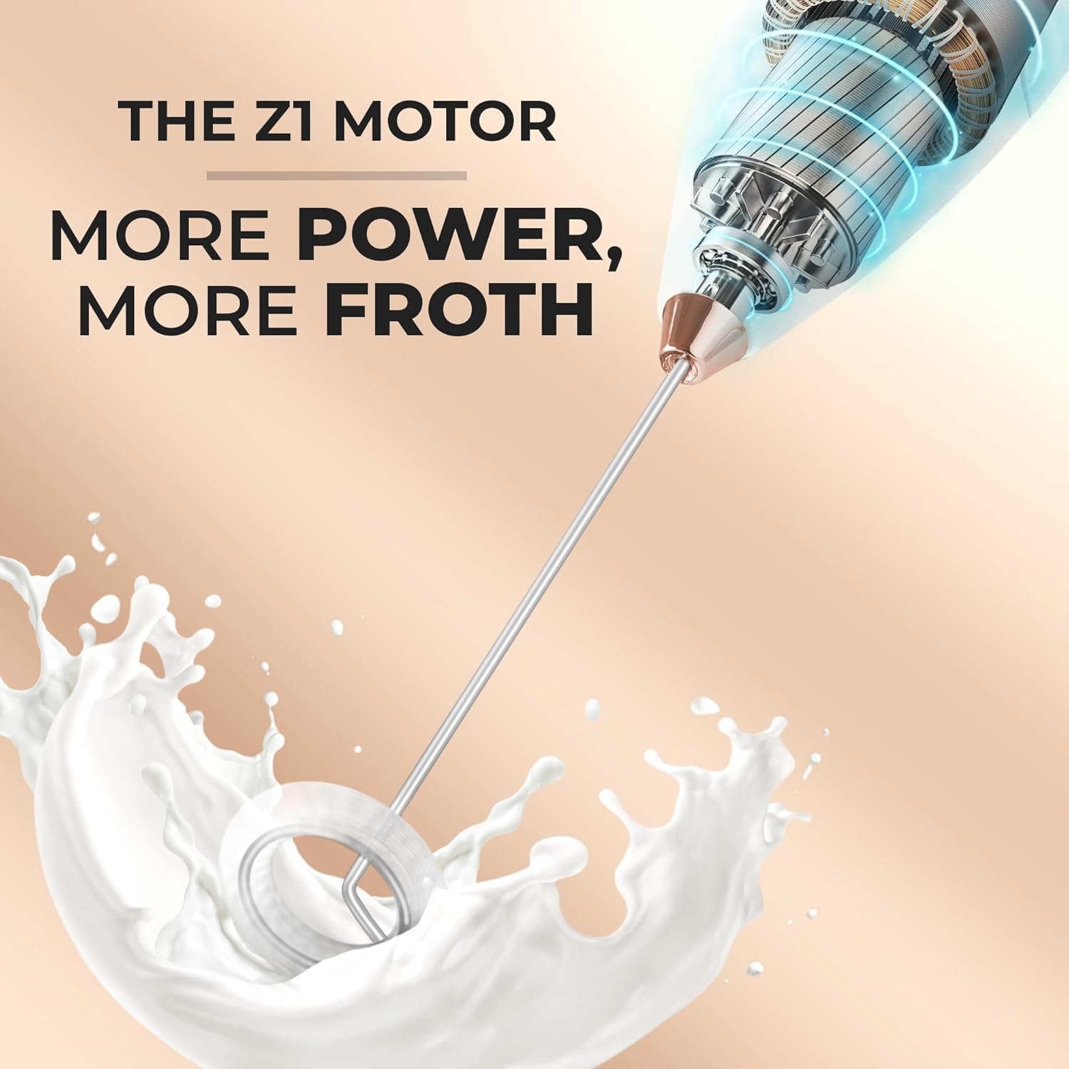 Thumbnail 2 de Zulay Kitchen Powerful Milk Frother Wand (White & Rose Gold) with 4 AA Duracell Batteries