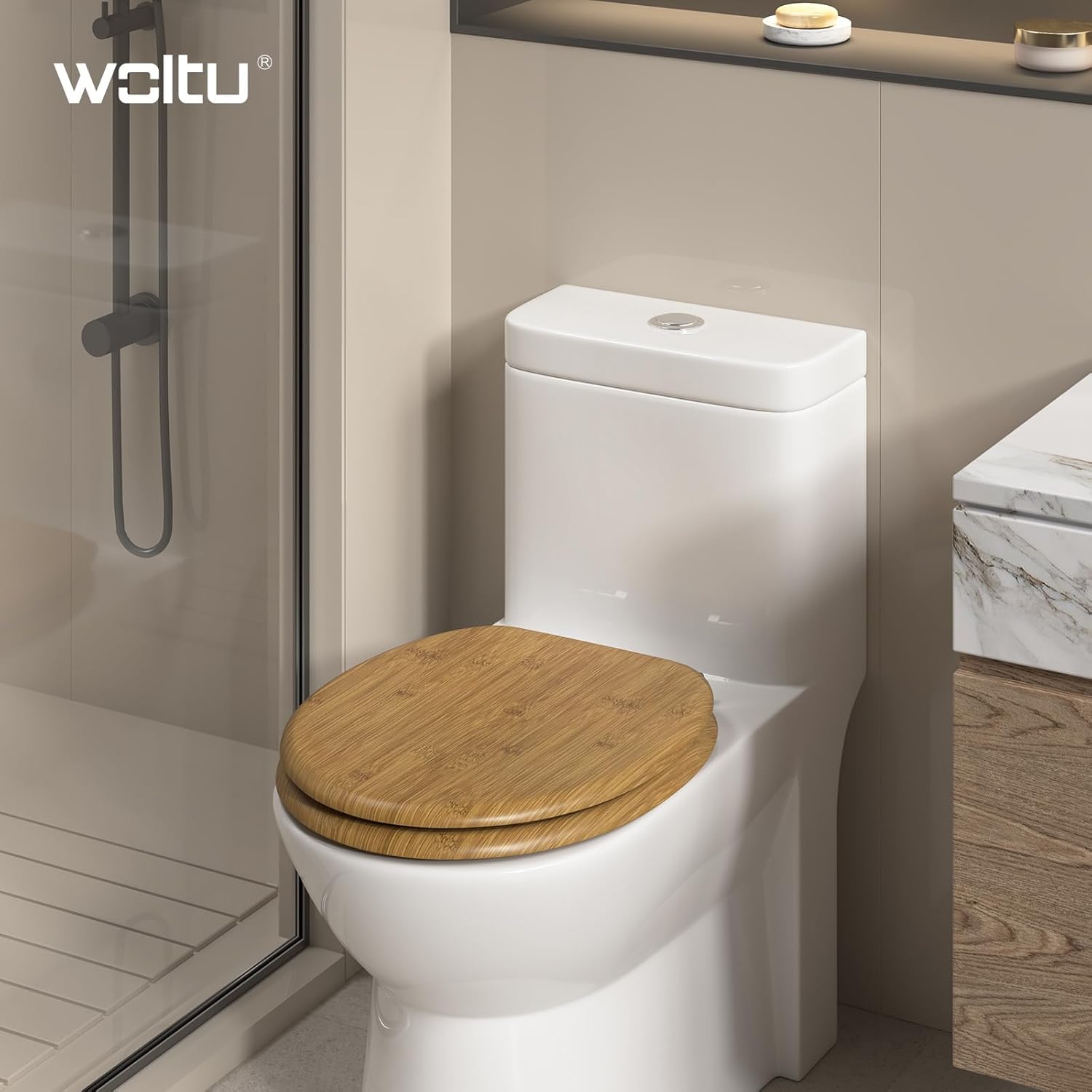 Thumbnail 1 de WOLTU Premium WC-Sitz mit Absenkautomatik, MDF-Holzkern & Softclose, Design Bamboo Oval