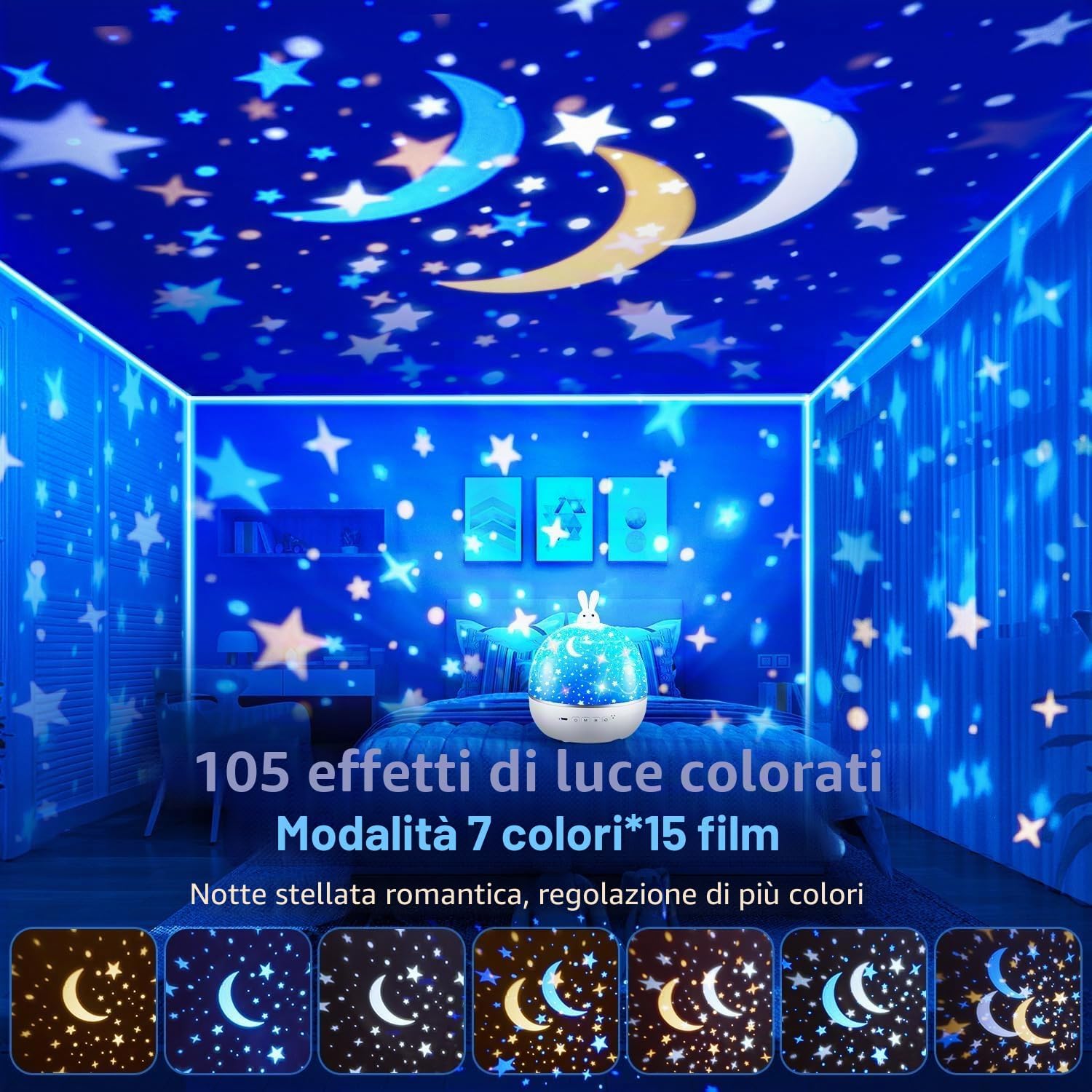 Detalle de Proiettore Stelle Soffitto 315 colori, 360° luce notturna 🌟