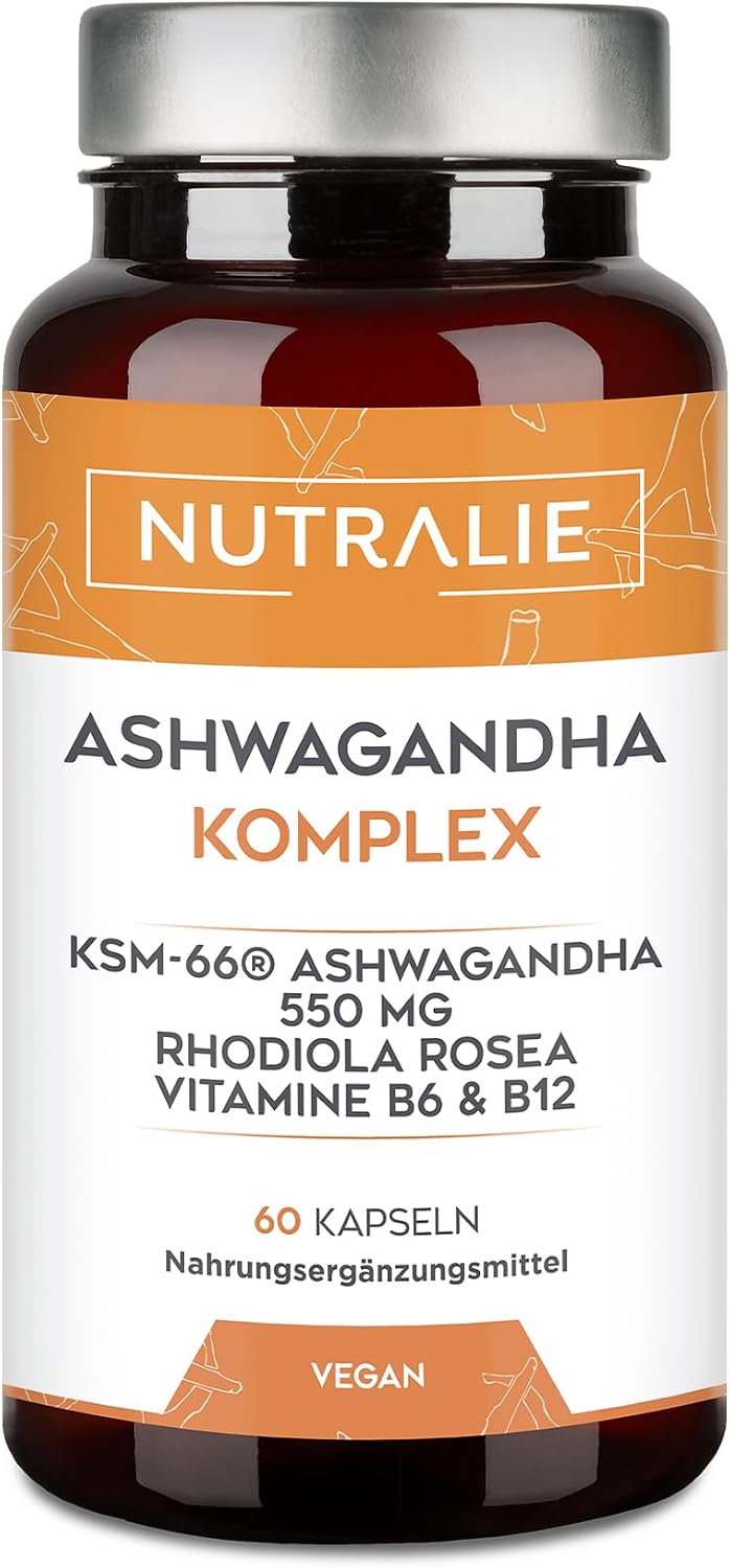 Detalle de Ashwagandha KSM-66 610mg – Rhodiola Rosea, 5% Withanolide, Vitamin B6 & B12, 60 Kapseln vegan (Nutralie)