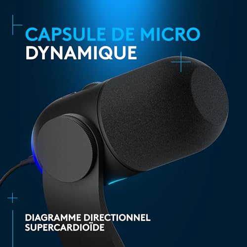 Detalle de Logitech G Yeti GX microphone gaming RGB dynamique avec LIGHTSYNC