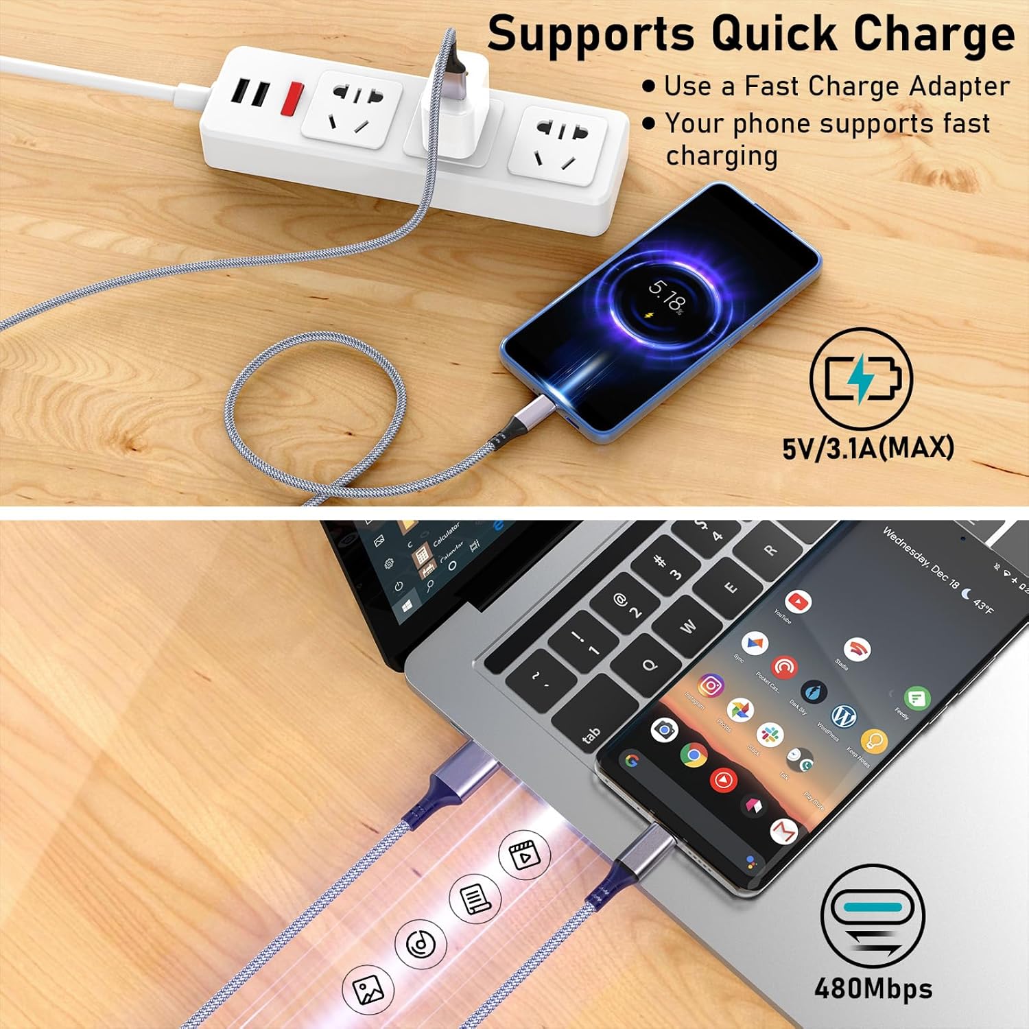 Thumbnail 3 de Extra Long USB C Charger Cable 5m 3A for PS5 controllers