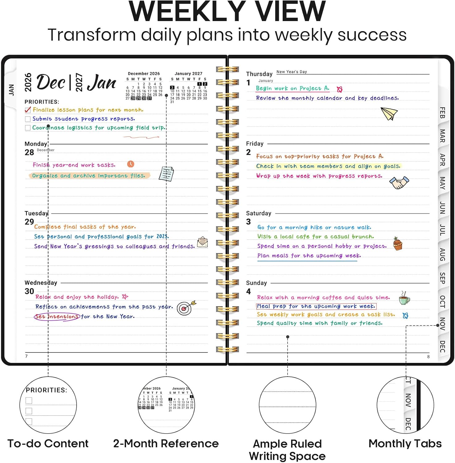 Detalle de JEJEGO J003-2627-A5-C 2027 Planner, A5 Weekly & Monthly Hardcover