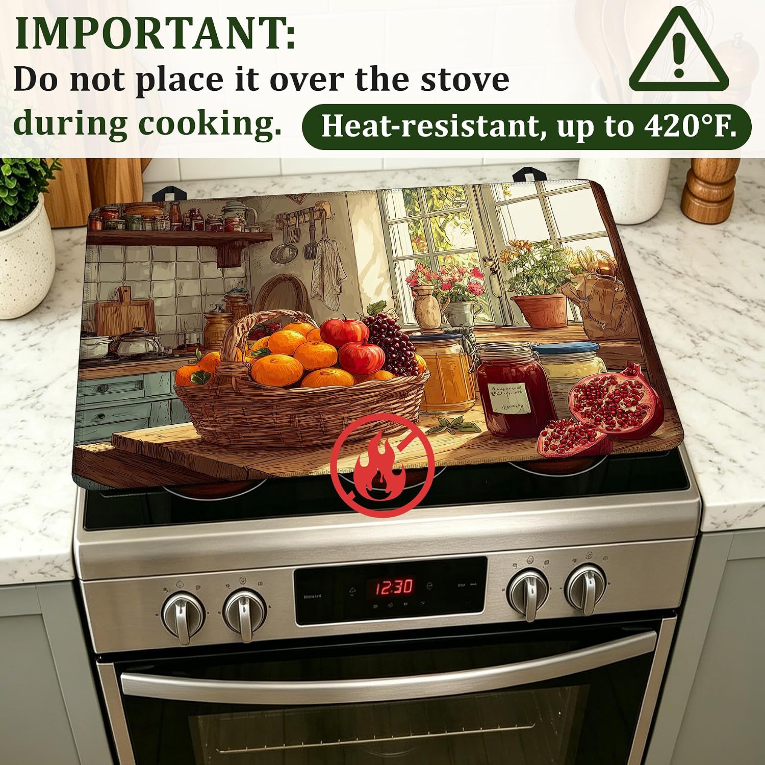 Detalle 2 de Qvvhorx QVV-SC-123 Stove Top Cover, 28.5" × 20.5", Farmhouse Print
