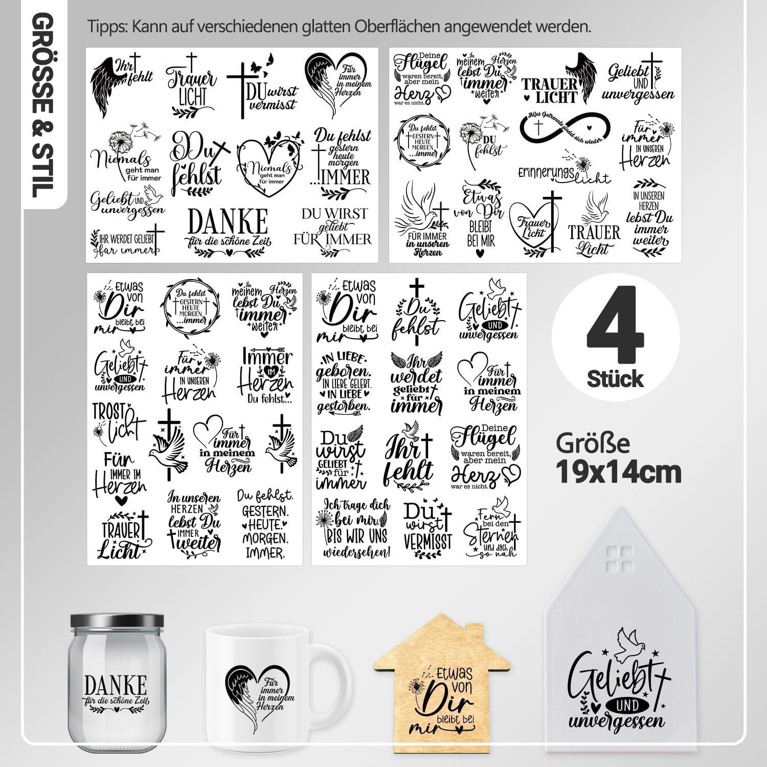 Thumbnail 1 de Tixlux Rub On Sticker Set (4 Stück) 19x14 cm für Glas & DIY – Folie Transferaufkleber