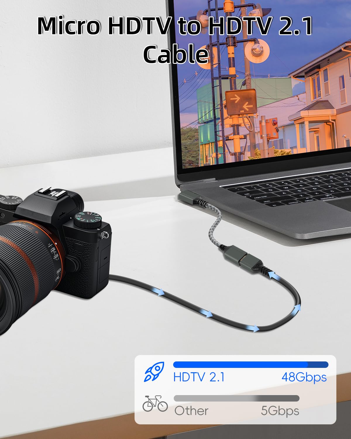 Detalle de RIIEYOCA 8K HDTV 2.1 Right-Angled Micro HDTV Male to Female Adapter Cable (15cm)