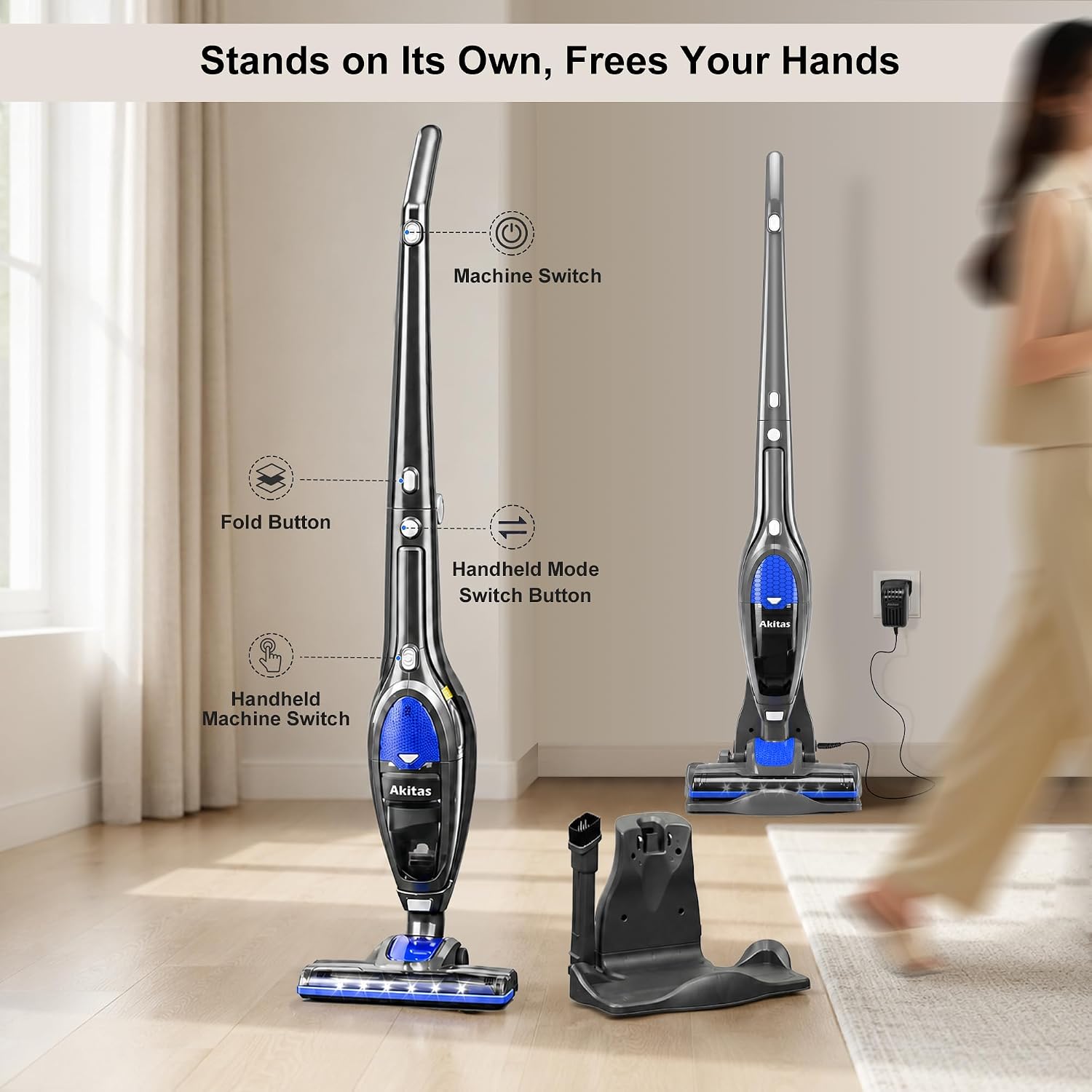 Thumbnail 3 de Akitas U10 Cordless Vacuum Cleaner — 2-in-1 Stick & Handheld with Auto-Charging Dock, 2.4kg, LED Turbo Brush